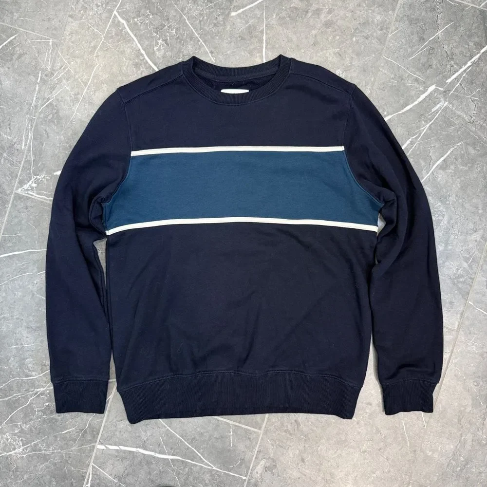 Goodfellow & Co Navy Blue Stripe Crewneck Sweater Mens Size M